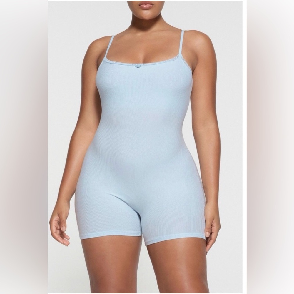 SKIMS Light Blue Ribbed Romper Large